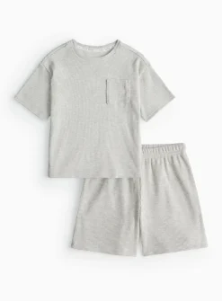 Grey Waffle T-Shirt & Shorts Pyjama Set 6-7 years