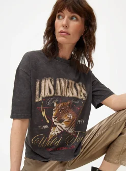 Grey Washed Wild Cat Graphic T-Shirt 6