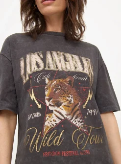 Grey Washed Wild Cat Graphic T-Shirt 6