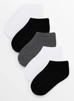 Grey, White & Black Unisex Trainer Socks 5 Pack 6-8.5