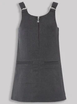 Grey Zip Front Pinafore Dress 6 years