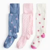 Heart Textured & Floral Print Tights 3 Pack 3-4 years