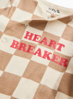 Heartbreaker Beige Chequered Sleepsuit & Hat Set 12-18 months