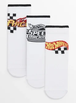 Hot Wheels White Printed Ankle Socks 3 Pack 6-8.5