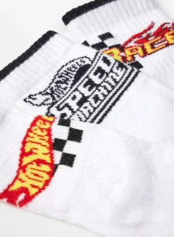 Hot Wheels White Printed Ankle Socks 3 Pack 6-8.5