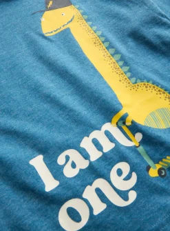 I Am 1 Slogan Blue Dino Print T-Shirt 1-2 years