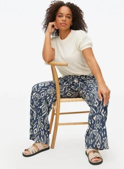 Ikat Print Jersey Crinkle Wide Leg Trousers XXL