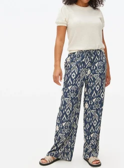 Ikat Print Jersey Crinkle Wide Leg Trousers XXL