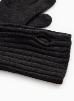2-in-1 Black Knitted Mitten Gloves One Size