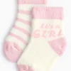 It's A Girl Slogan Pink Socks 2 Pack Up to 1 mnth