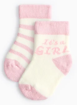 It's A Girl Slogan Pink Socks 2 Pack Up to 1 mnth