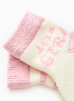 It's A Girl Slogan Pink Socks 2 Pack Up to 1 mnth