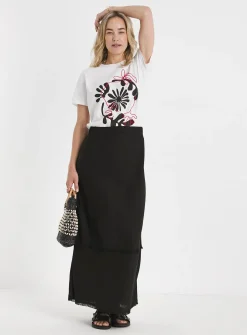 JD WILLIAMS Linen Mix Frayed Hem Skirt 22