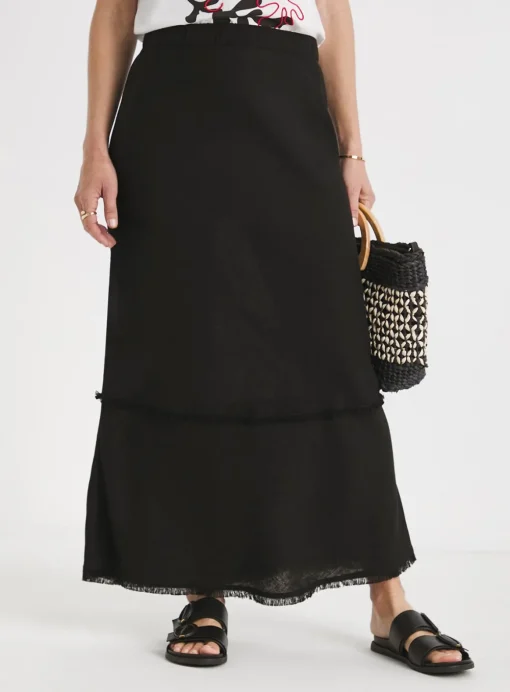 JD WILLIAMS Linen Mix Frayed Hem Skirt 22