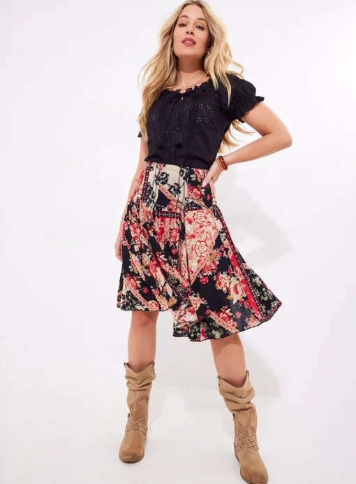 JOE BROWNS Floral Patchwork Knee Length Skirt 16
