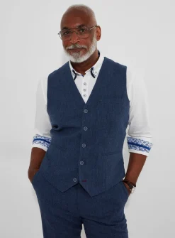 JOE BROWNS Regular Fit Navy Herringbone Wool Blend Waistcoat 40R