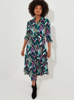 JOE BROWNS Statement Geometric Button Through Belted Midi Shirt Dress 6