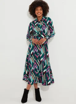JOE BROWNS Statement Geometric Button Through Belted Midi Shirt Dress 6