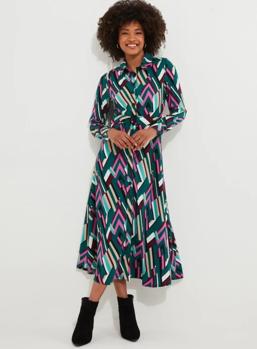 JOE BROWNS Statement Geometric Button Through Belted Midi Shirt Dress 6