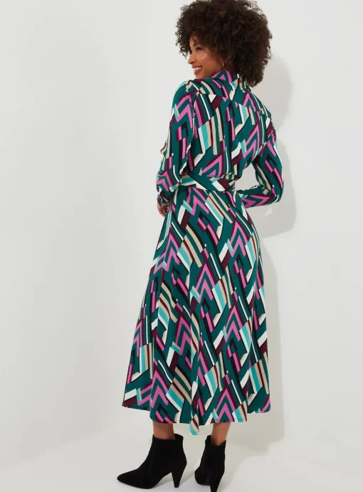 JOE BROWNS Statement Geometric Button Through Belted Midi Shirt Dress 6