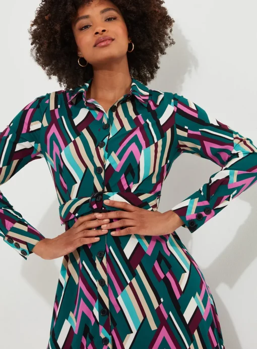 JOE BROWNS Statement Geometric Button Through Belted Midi Shirt Dress 6