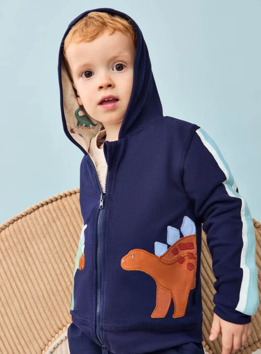 JOJO MAMAN BÉBÉ Dino Applique Reversible Textured Hoodie 6-12 months
