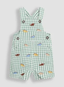 JOJO MAMAN BÉBÉ Dino Embroidered Gingham Dungarees Up To 3 mths