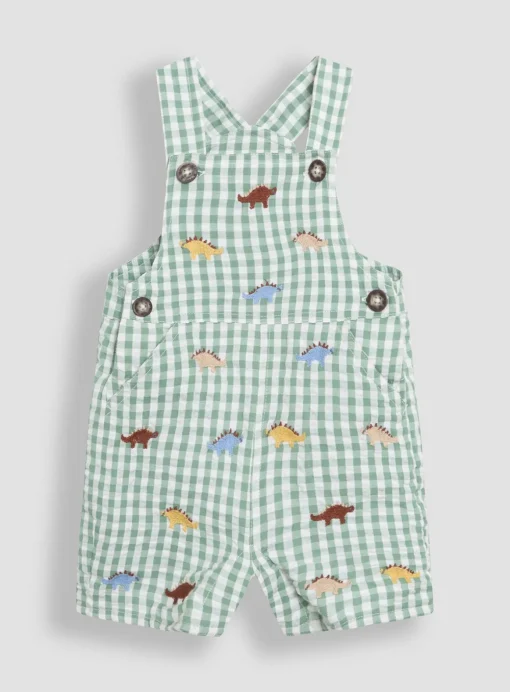 JOJO MAMAN BÉBÉ Dino Embroidered Gingham Dungarees Up To 3 mths