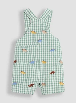 JOJO MAMAN BÉBÉ Dino Embroidered Gingham Dungarees Up To 3 mths