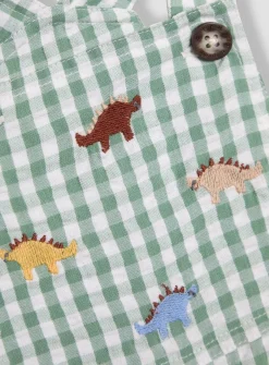JOJO MAMAN BÉBÉ Dino Embroidered Gingham Dungarees Up To 3 mths
