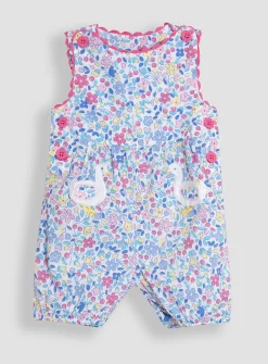 JOJO MAMAN BÉBÉ Duck Applique Pockets Ditsy Floral Dungarees 6-12 months