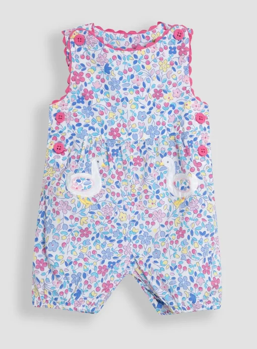 JOJO MAMAN BÉBÉ Duck Applique Pockets Ditsy Floral Dungarees 6-12 months