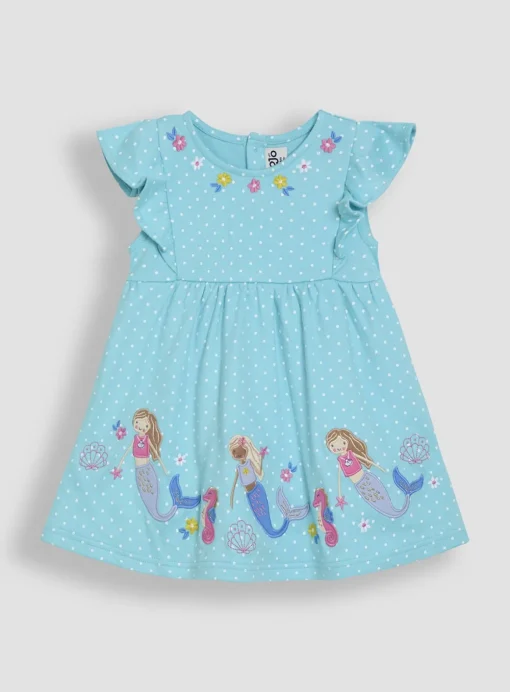 JOJO MAMAN BÉBÉ Mermaid Applique Frill Shoulder Summer Dress 2-3 Years