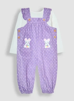 JOJO MAMAN BÉBÉ Mouse Applique Cord Dungarees & Top Set 18-24 months