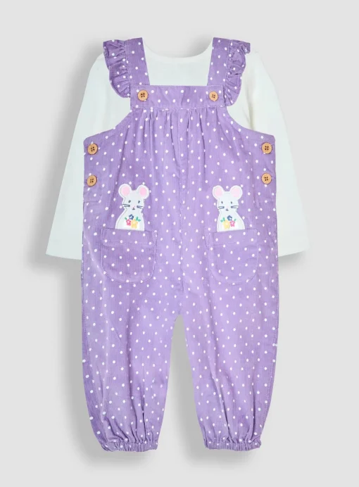 JOJO MAMAN BÉBÉ Mouse Applique Cord Dungarees & Top Set 18-24 months