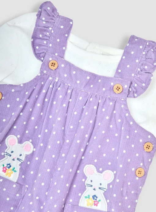 JOJO MAMAN BÉBÉ Mouse Applique Cord Dungarees & Top Set 18-24 months