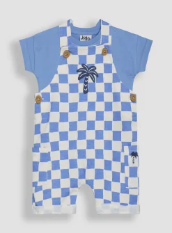 JOJO MAMAN BÉBÉ 2-Piece Checkerboard Print Dungarees & T-Shirt Set 6-12 months