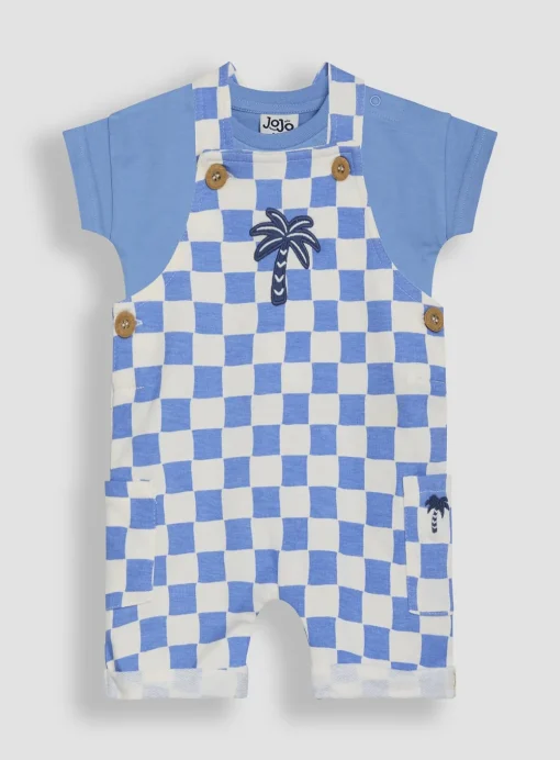 JOJO MAMAN BÉBÉ 2-Piece Checkerboard Print Dungarees & T-Shirt Set 6-12 months