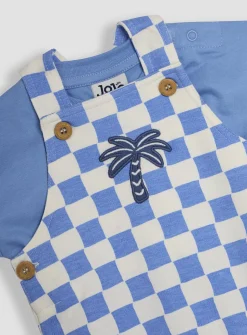JOJO MAMAN BÉBÉ 2-Piece Checkerboard Print Dungarees & T-Shirt Set 6-12 months