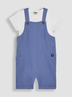 JOJO MAMAN BÉBÉ 2-Piece Cheesecloth Dungarees & Shirt Body Set Up To 3 mths