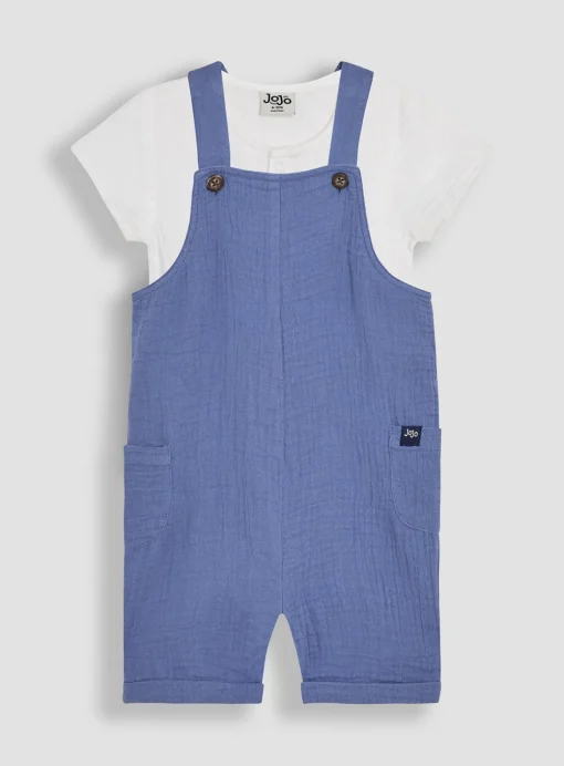 JOJO MAMAN BÉBÉ 2-Piece Cheesecloth Dungarees & Shirt Body Set Up To 3 mths