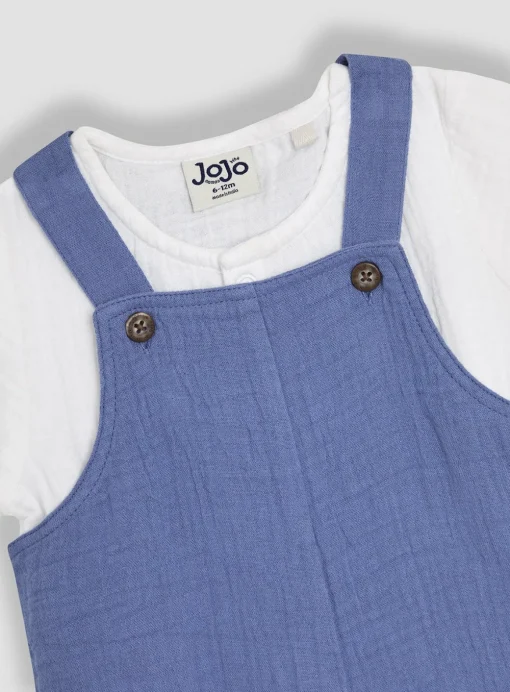 JOJO MAMAN BÉBÉ 2-Piece Cheesecloth Dungarees & Shirt Body Set Up To 3 mths