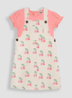 JOJO MAMAN BÉBÉ 2-Piece Cherry Dungaree Dress & T-Shirt Set 6-12 months