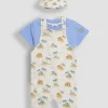 JOJO MAMAN BÉBÉ 3-Piece Dino Dungarees & T-Shirt Set With Hat 3-6 months