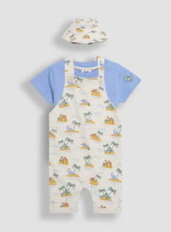 JOJO MAMAN BÉBÉ 3-Piece Dino Dungarees & T-Shirt Set With Hat 3-6 months