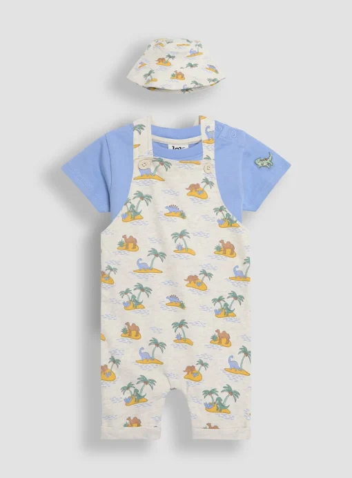 JOJO MAMAN BÉBÉ 3-Piece Dino Dungarees & T-Shirt Set With Hat 3-6 months