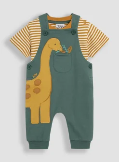 JOJO MAMAN BÉBÉ 2-Piece Diplodocus Applique Dungarees & T-Shirt Up To 3 mths