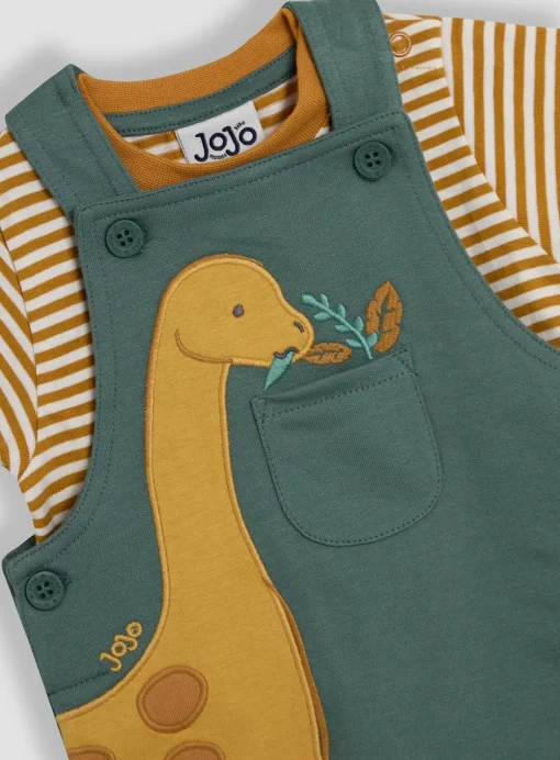JOJO MAMAN BÉBÉ 2-Piece Diplodocus Applique Dungarees & T-Shirt Up To 3 mths