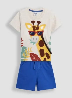 JOJO MAMAN BÉBÉ 2-Piece Giraffe Applique T-Shirt & Short Set Up To 3 mths