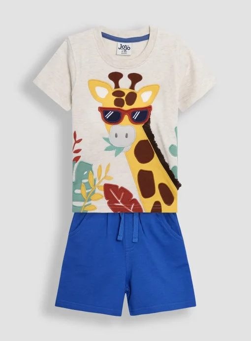 JOJO MAMAN BÉBÉ 2-Piece Giraffe Applique T-Shirt & Short Set Up To 3 mths